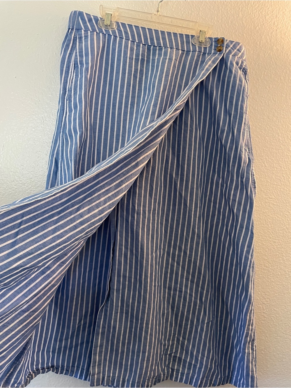 Pact Blue and White Linen Vertical Stripe A-Line Skirt - Picture 2 of 5